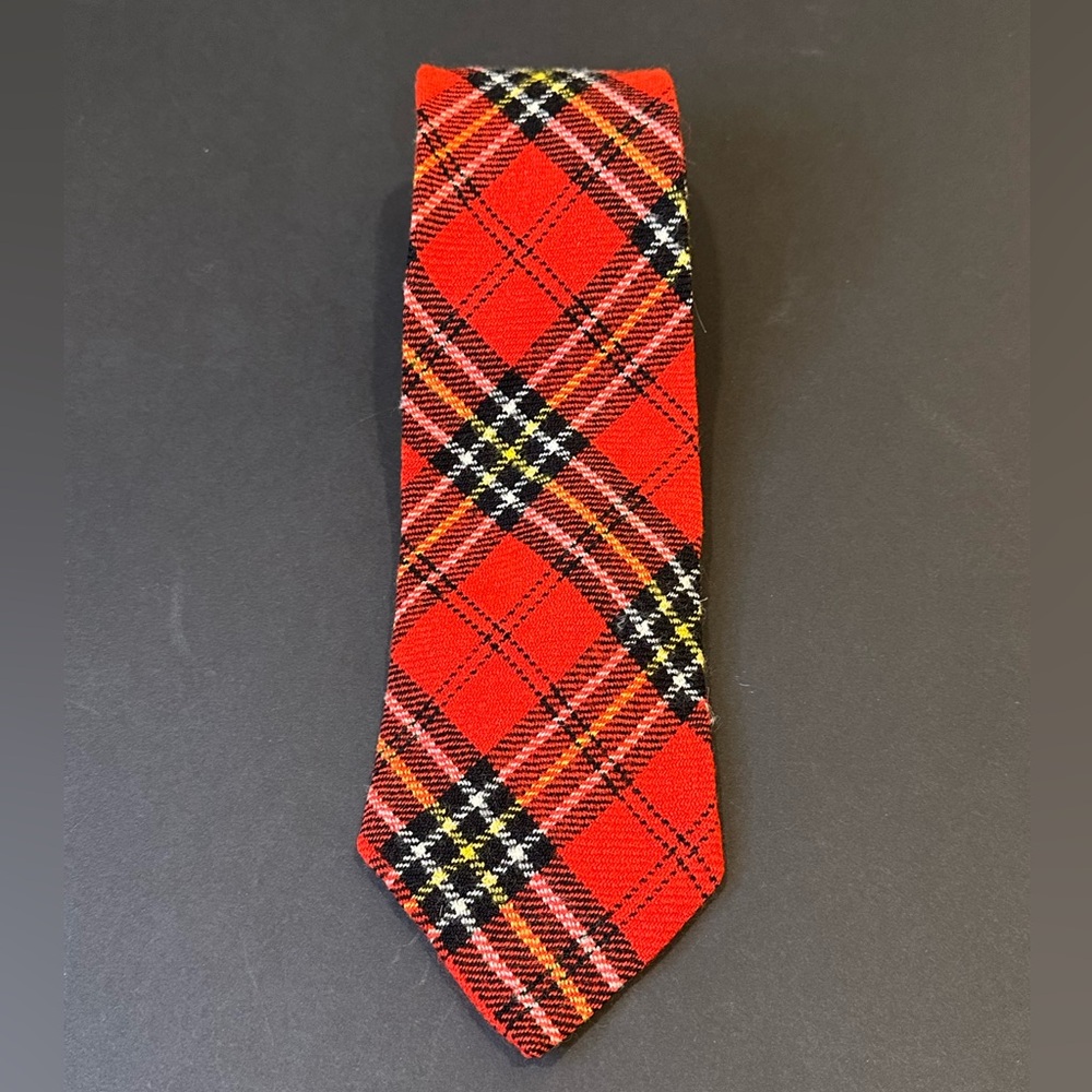 🎄🌟HP🌟VTG 1970s Resilio Wool Red Stewart Tartan Plaid Wide Necktie